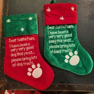Santa Paws Dog Christmas Stocking Set of 2 - Green and Red Santa